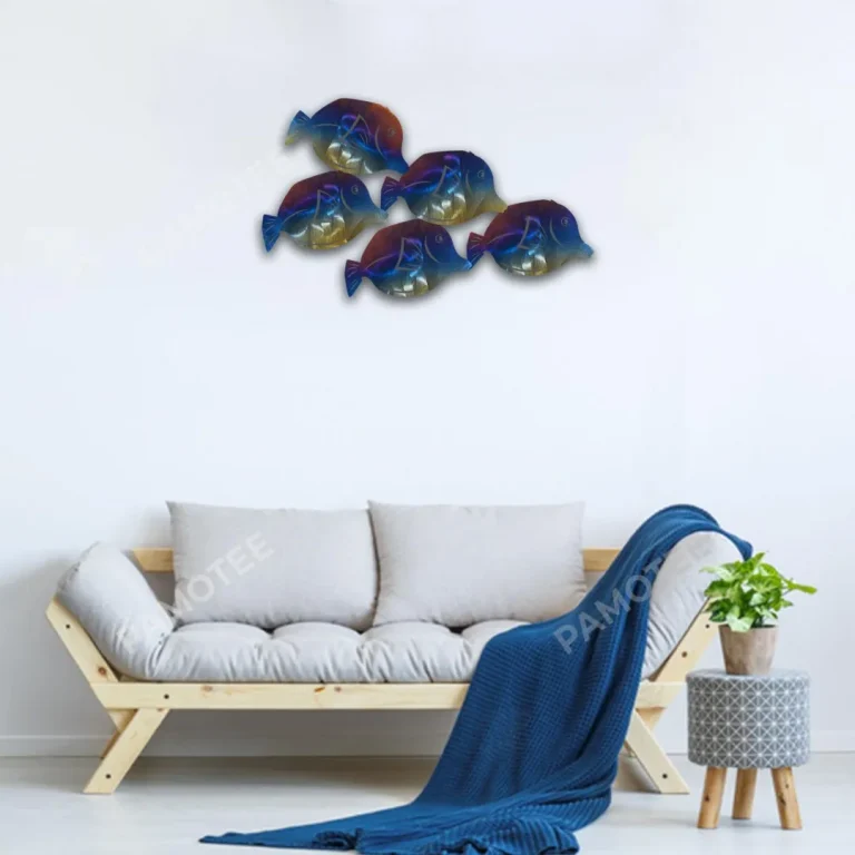 Heat Coloring Steel School Of Fish Metal Wall Art, Fisherman Gift
