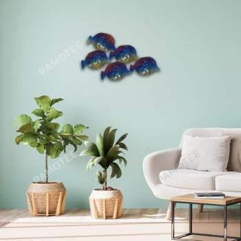 Heat Coloring Steel School Of Fish Metal Wall Art, Fisherman Gift
