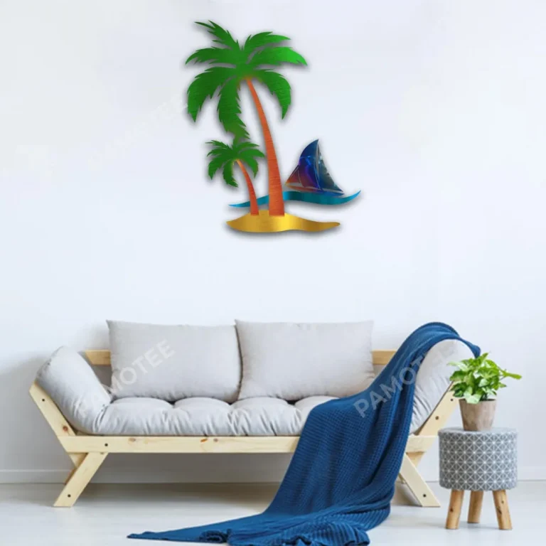 Palms And Sailboat Metal Sign, Sailboat Gift For Him