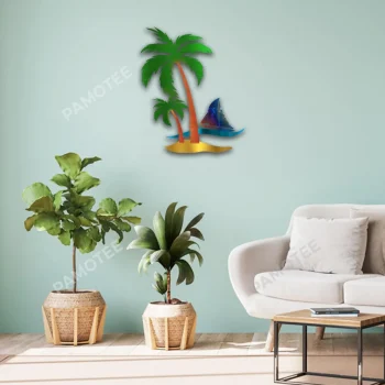 Palms And Sailboat Metal Sign, Sailboat Gift For Him
