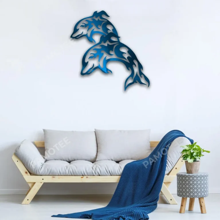 Couple Dolphin Metal Sign Monogram, Dolphins Dining Room Wall Hanging