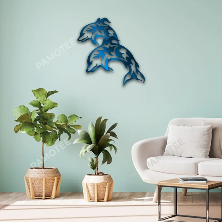 Couple Dolphin Metal Sign Monogram, Dolphins Dining Room Wall Hanging