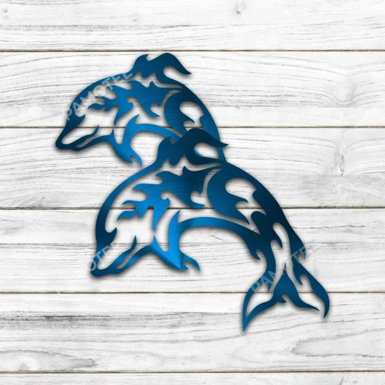 Couple Dolphin Metal Sign Monogram, Dolphins Dining Room Wall Hanging