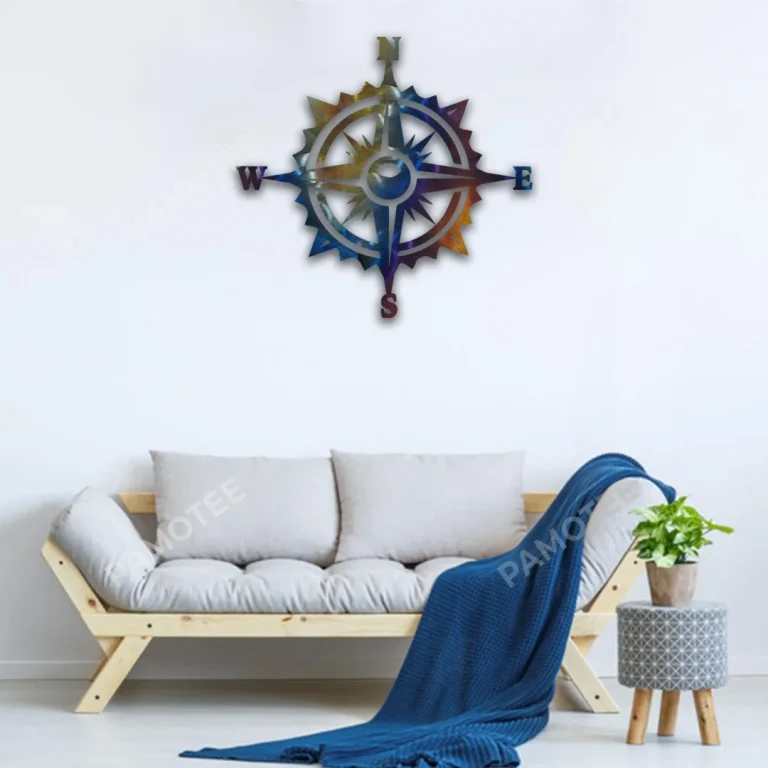 Heat Induced Color Nautical Compass Metal Art, Fishing Ship Interior Decor