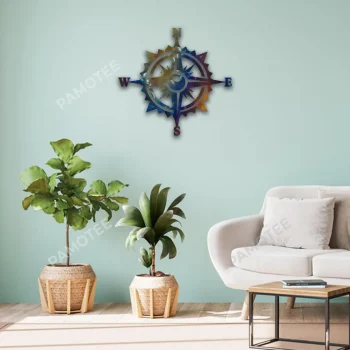 Heat Induced Color Nautical Compass Metal Art, Fishing Ship Interior Decor