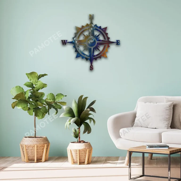 Heat Induced Color Nautical Compass Metal Art, Fishing Ship Interior Decor