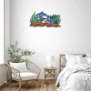 Swimming Dolphins Colored Metal Wall Decor, Dolphins Stainless Artwork