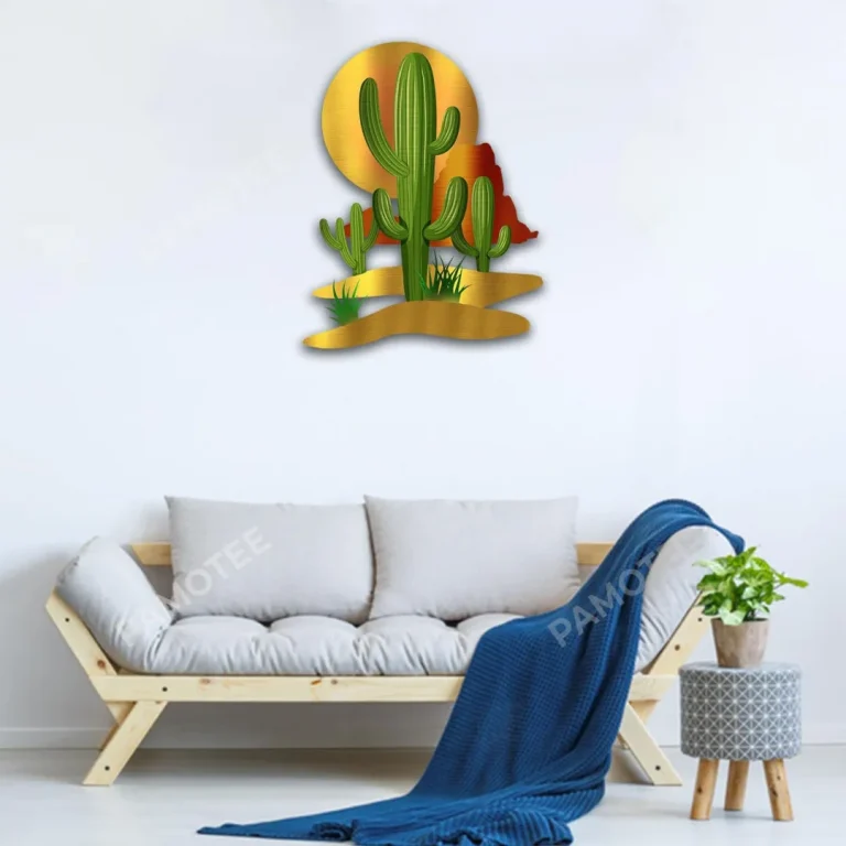 Cactus And Sun Printed Metal Art, Cactus, Desert Housewarming Decoration
