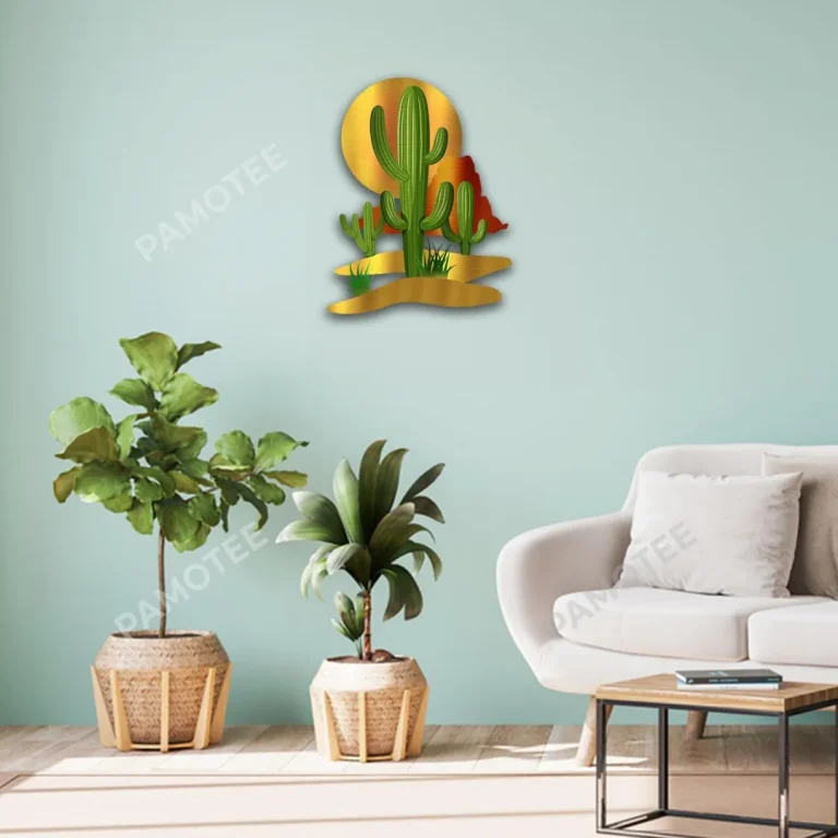 Cactus And Sun Printed Metal Art, Cactus, Desert Housewarming Decoration