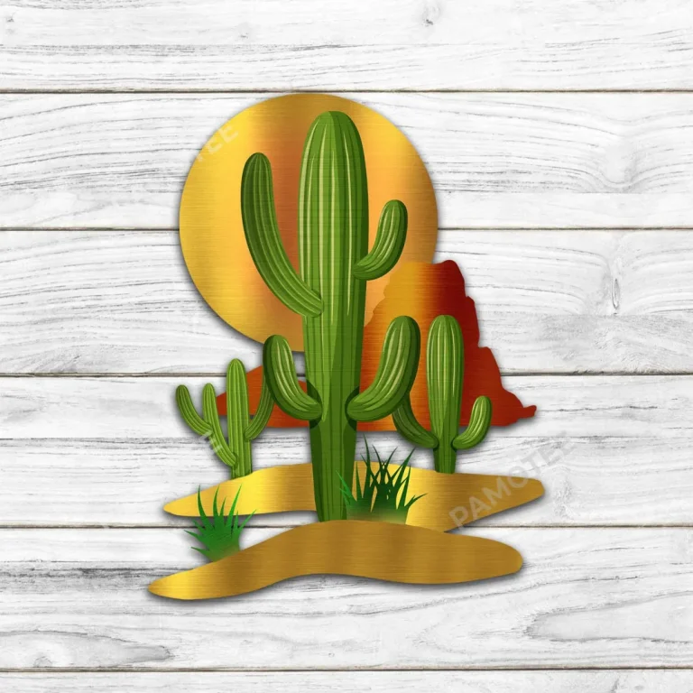 Cactus And Sun Printed Metal Art, Cactus, Desert Housewarming Decoration