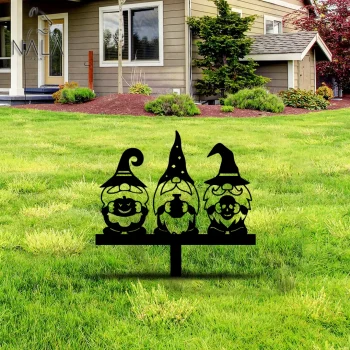Halloween Gnomes Metal Garden Stake, Garden Metal Art Decor, Yard Sign Stake, Perfect For Halloween