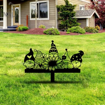 Baby Gnomes And Sunflower Garden Art, Gnome Metal Garden Stake, Yard Art Decor, Yard Stake, Gift For Garden Lovers