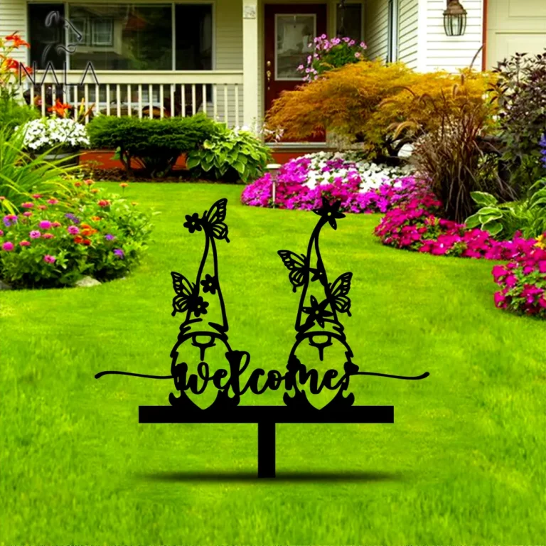 Welcome Gnomes Garden Stake, Gnome Metal Garden Sign Decor, Gnome Yard Art, Welcome Sign
