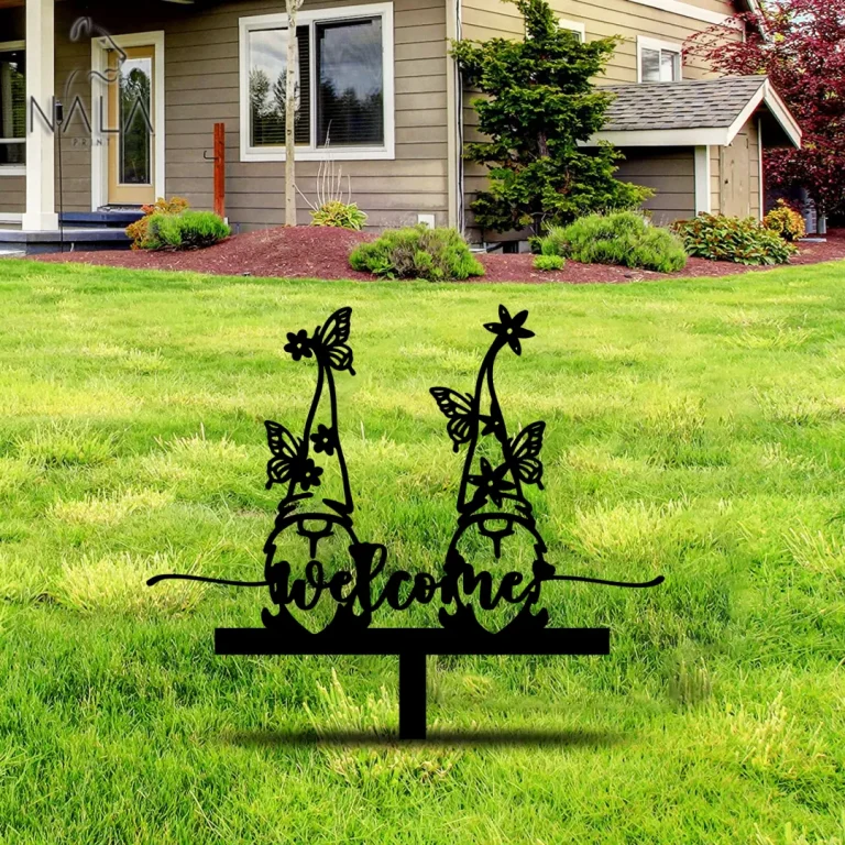 Welcome Gnomes Garden Stake, Gnome Metal Garden Sign Decor, Gnome Yard Art, Welcome Sign