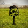 Shovel Man Catching Fish In The Woods Design Metal Garden Sign, Fishing Metal Yard Stake, Garnden Stake For Fishing Lovers