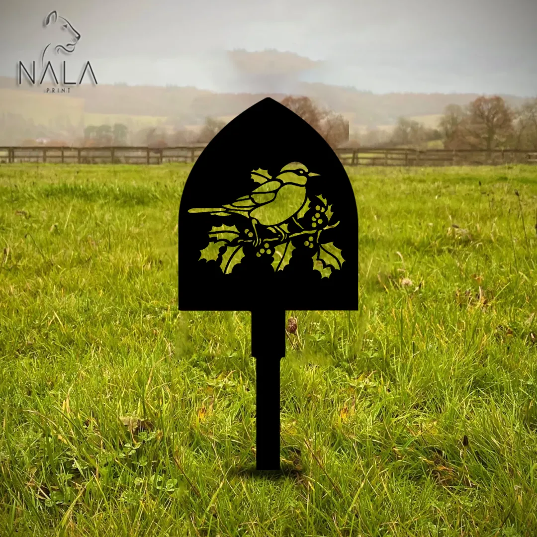 shovelmetal8.2_19c3d4a3-87d3-440d-ad4f-79a02dad0731.webp Shovel Bird And Holly Berry Design Metal Garden Sign, Garden Stake, Metal Yard Sign Stake, Gift For Gardeners