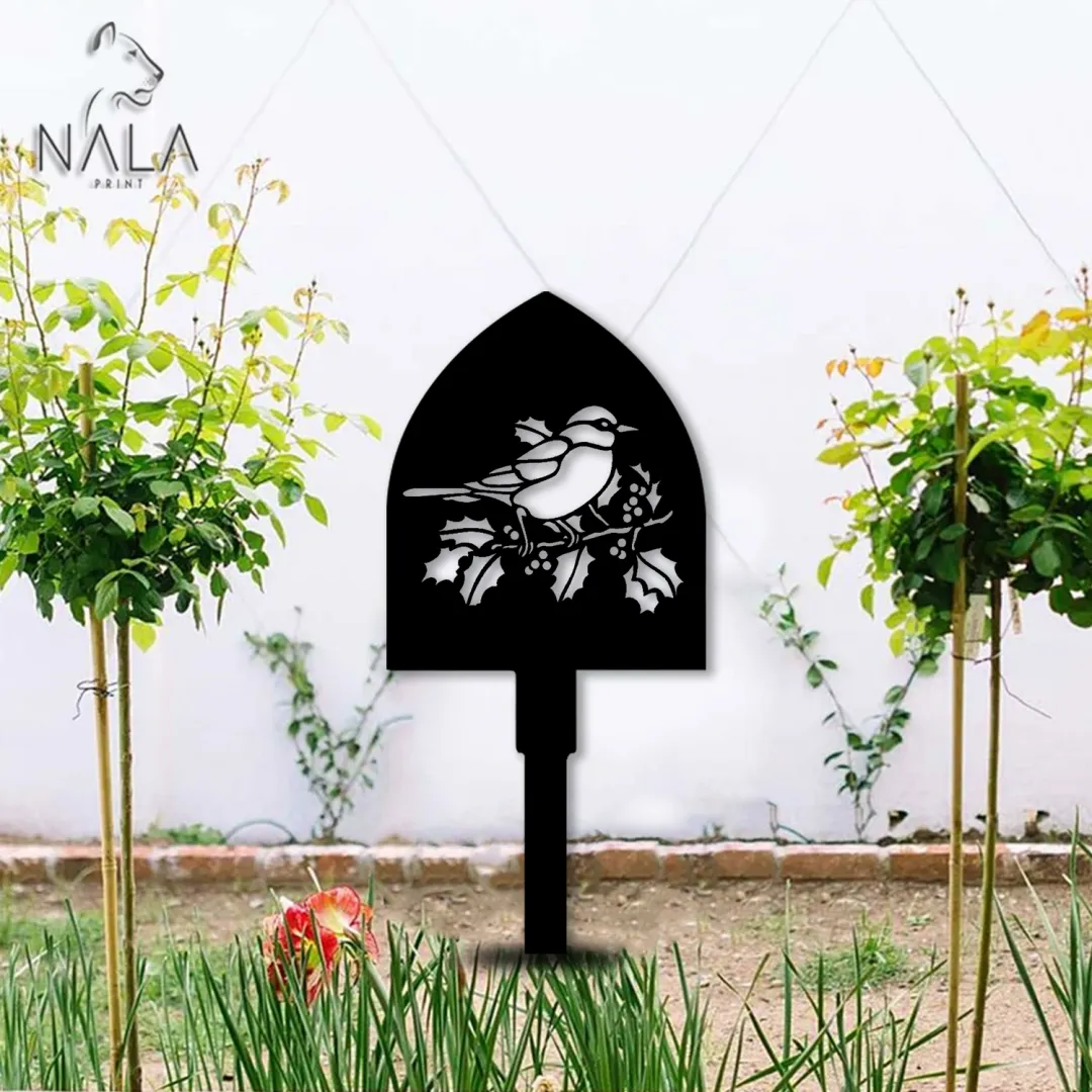 shovelmetal8.3_391d3fd8-f659-40c5-9c02-3f62ee88a8c2.webp Shovel Bird And Holly Berry Design Metal Garden Sign, Garden Stake, Metal Yard Sign Stake, Gift For Gardeners