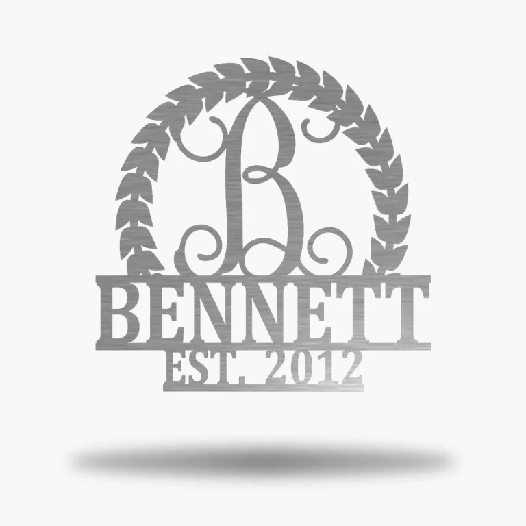 Wreath Monogram, Cut Metal Sign