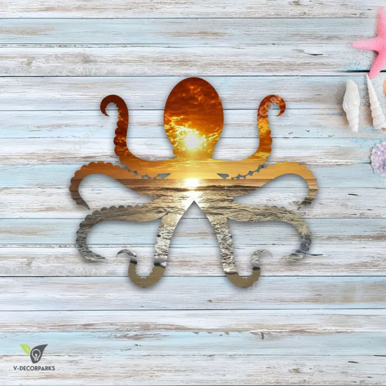 Sunset Octopus Metal Art, Octopus Steel Artwork
