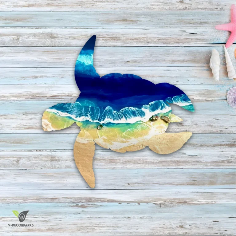 Turtle With Beach Scene Printed Metal Art