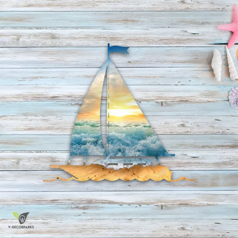 Sailboat And Sea Color Metal Art, Sailboat Indoor Wall Hanging