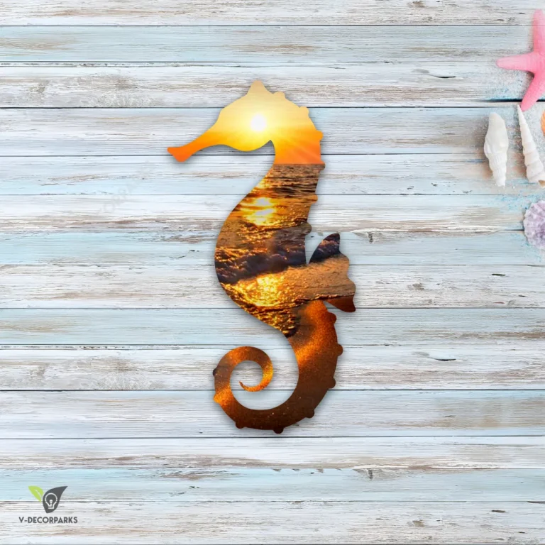 Sunset Seahorse Print Metal Sign, Seahorse Decoration For Dad