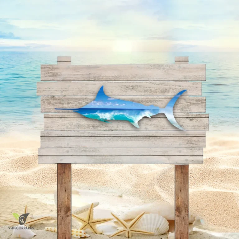 Marlin Fish With Ocean Scene Metal Art, Marlin Fish Gift For Fishers