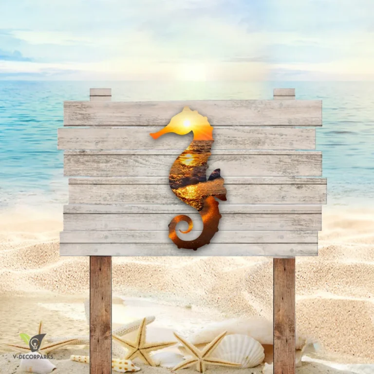 Sunset Seahorse Print Metal Sign, Seahorse Decoration For Dad
