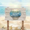 Shell And Wave Printed Metal Wall Art, Shell Decor For Beach Resort