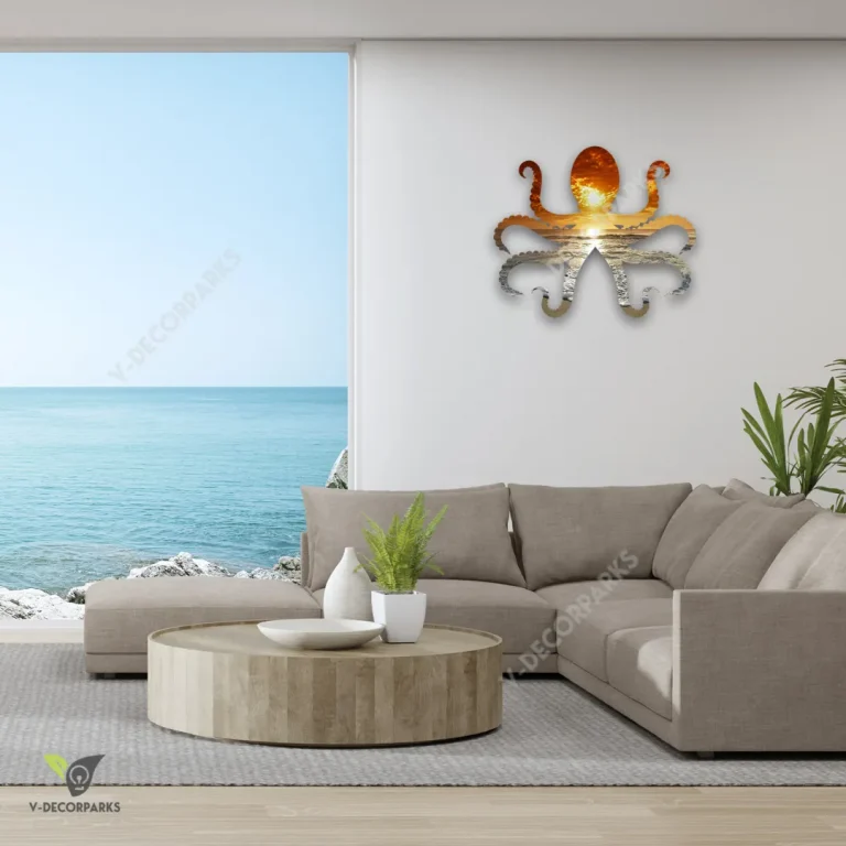 Sunset Octopus Metal Art, Octopus Steel Artwork
