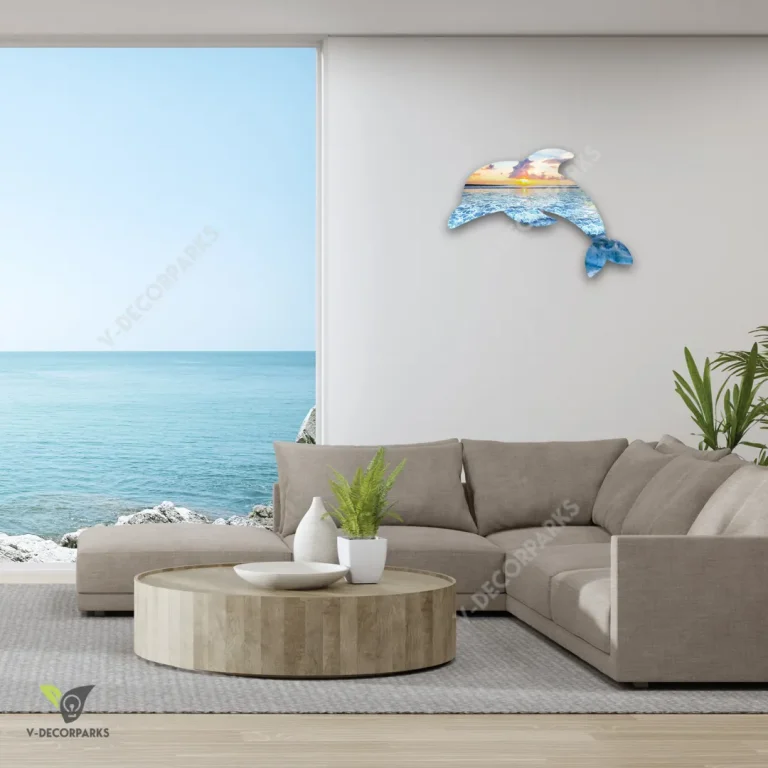 Dolphin And Sea Metal Sign, Dolphin Decorative Plaque