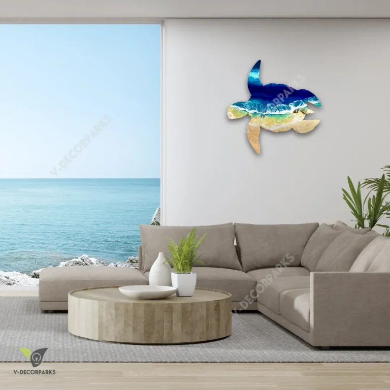 Turtle With Beach Scene Printed Metal Art