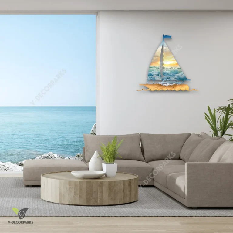 Sailboat And Sea Color Metal Art, Sailboat Indoor Wall Hanging
