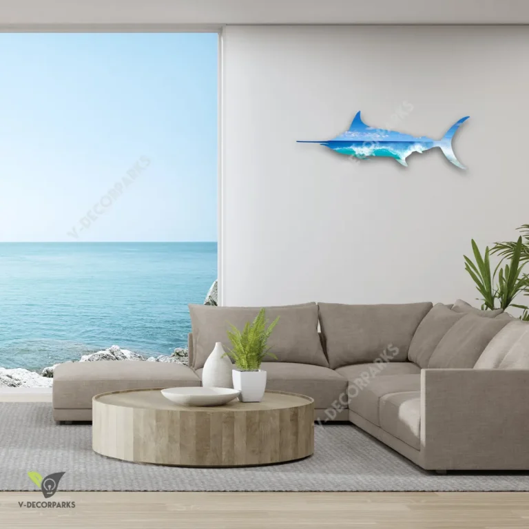 Marlin Fish With Ocean Scene Metal Art, Marlin Fish Gift For Fishers