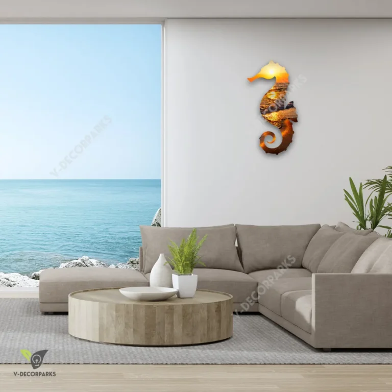 Sunset Seahorse Print Metal Sign, Seahorse Decoration For Dad