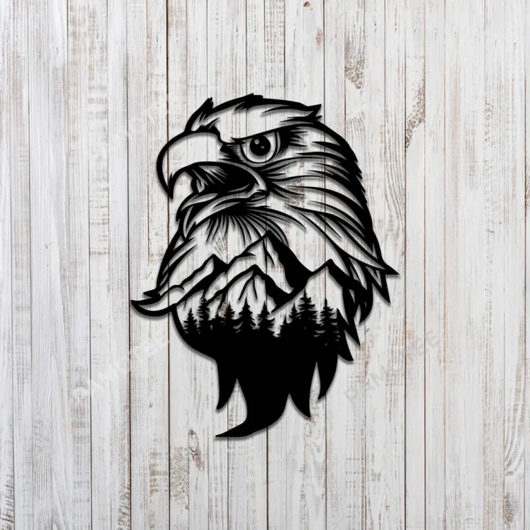 Eagle Head With Mountain Inside Metal Sign, Eagle Head Home Steel Decor