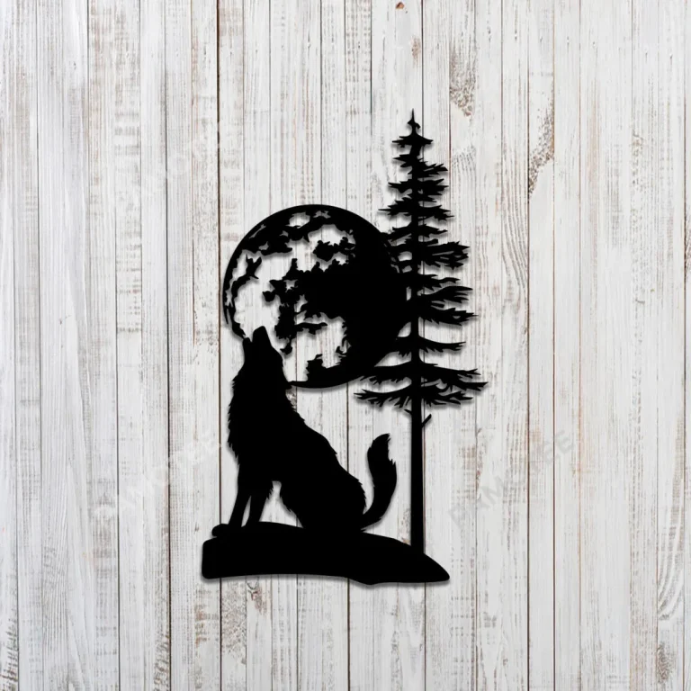 Sitting Wolf Metal Sign, Wolves Weatherproof Home Decoration