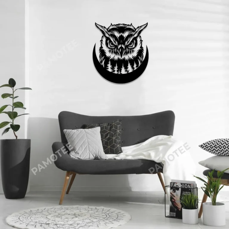 Owl Face And Moon Metal Sign, Owl Ranch Stainless Wall Hanging