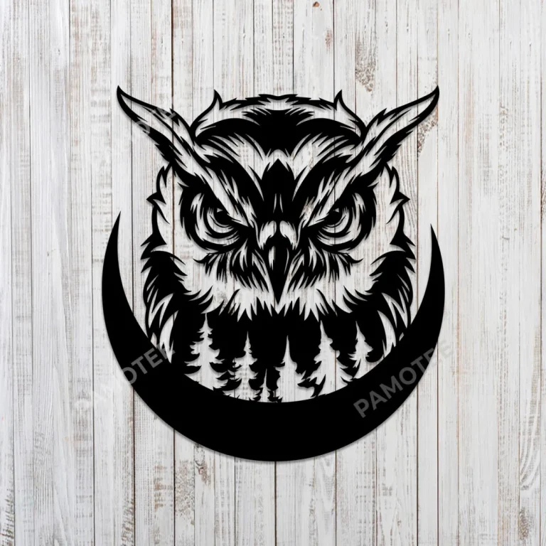 Owl Face And Moon Metal Sign, Owl Ranch Stainless Wall Hanging