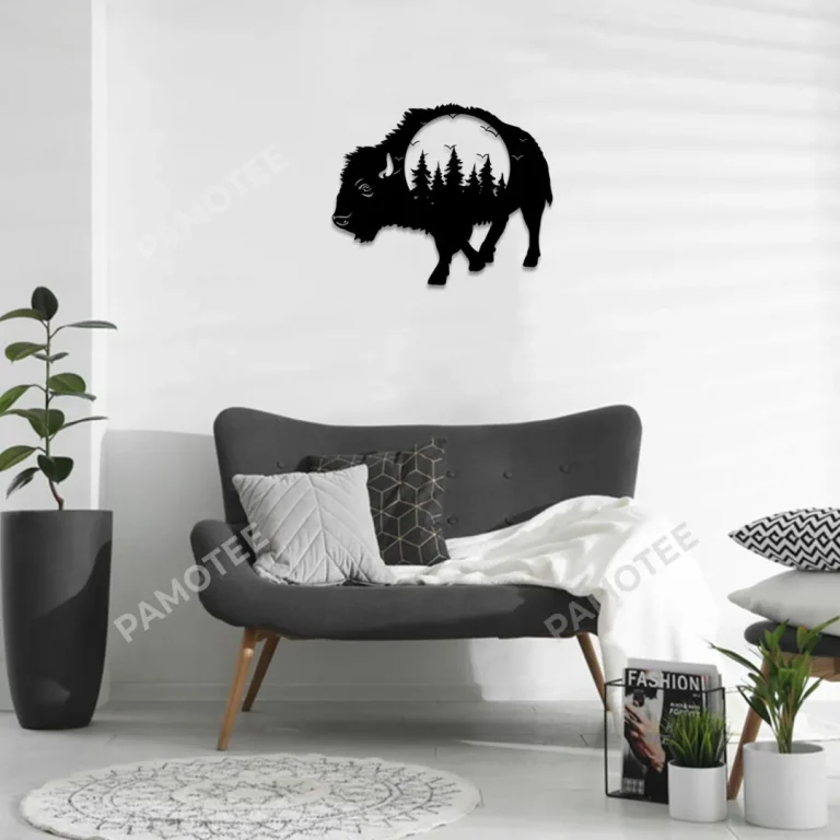 Bison Forest Large Metal Art, Bison Weatherproof Wall Decor For Him