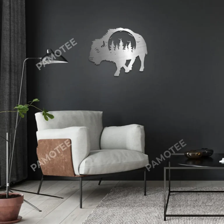 Bison Forest Large Metal Art, Bison Weatherproof Wall Decor For Him