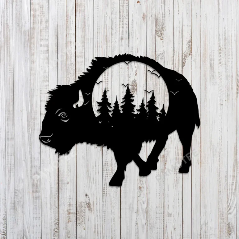 Bison Forest Large Metal Art, Bison Weatherproof Wall Decor For Him
