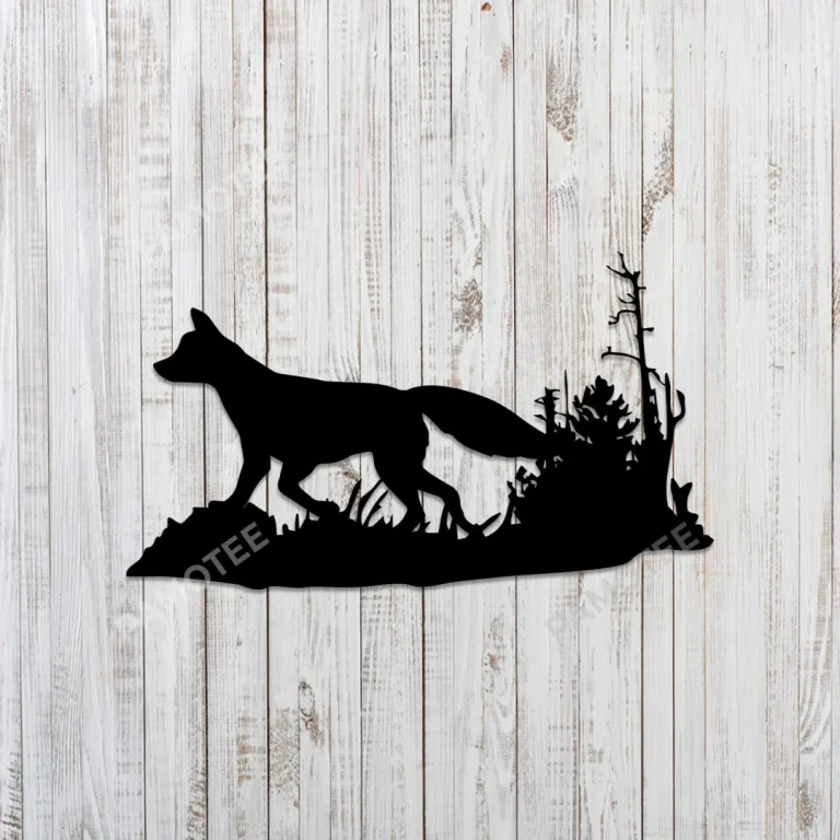 Silhouette Running Fox Metal Sign, Running Fox Stainless Artwork