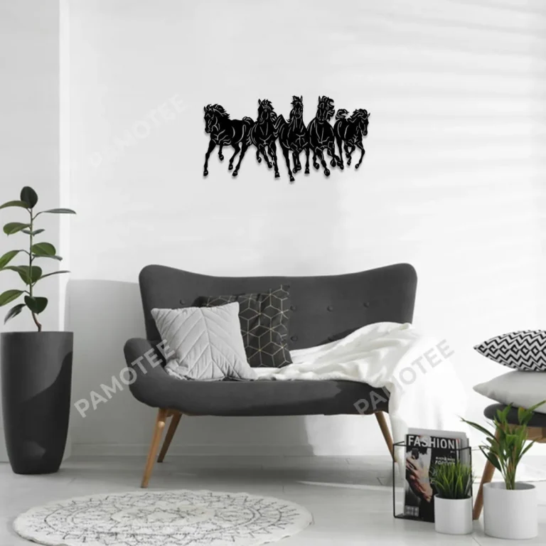 Five Running Horses Metal Art, Running Horses Living Room Decoration