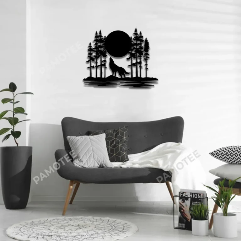 Wolf At Full Moon Night Metal Wall Art, Wolf And Moon Wall Decor