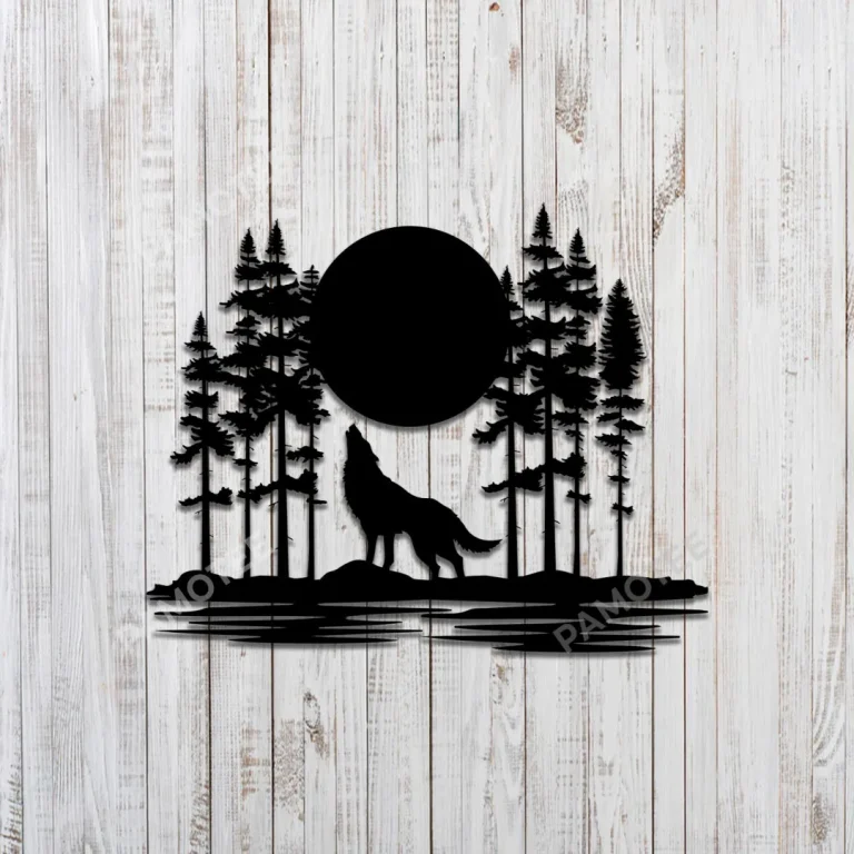 Wolf At Full Moon Night Metal Wall Art, Wolf And Moon Wall Decor