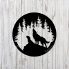 Father Wolf And Wolf Son Howling On Cliff Round Metal Sign, Father's Day Gift