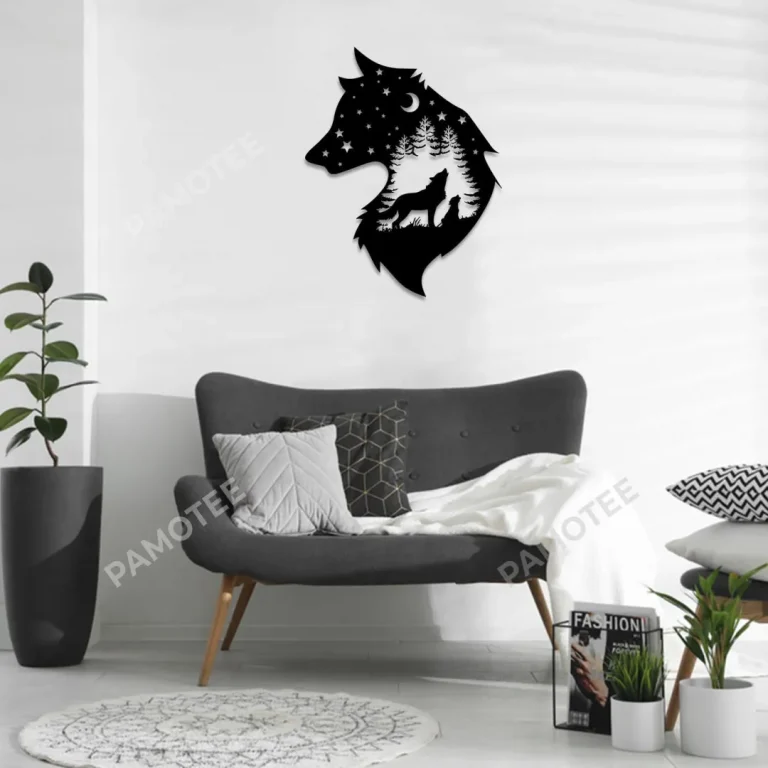 Wolf Dad With Son Metal Sign, Wolf Head Shape Small Wall Art