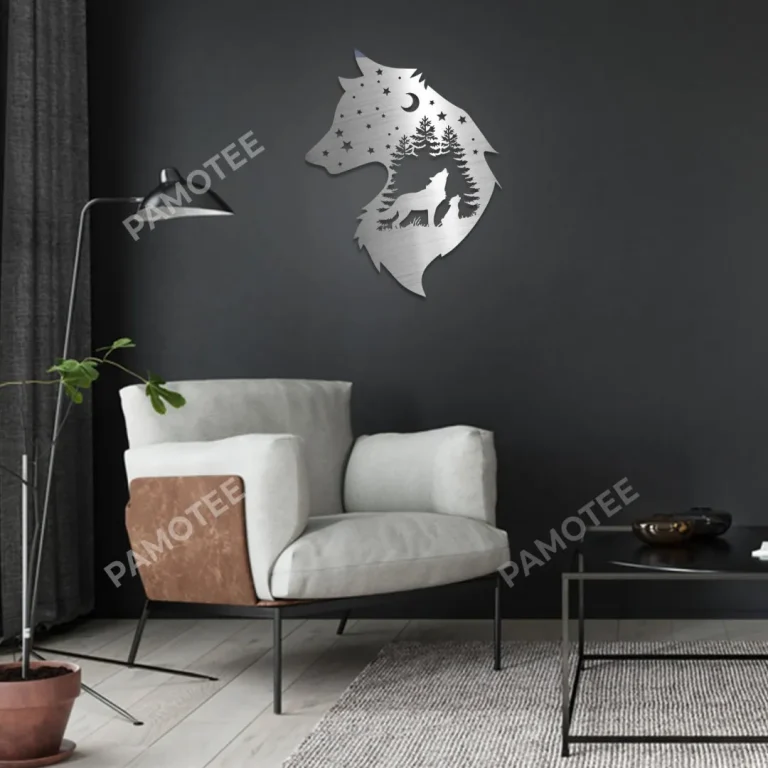 Wolf Dad With Son Metal Sign, Wolf Head Shape Small Wall Art