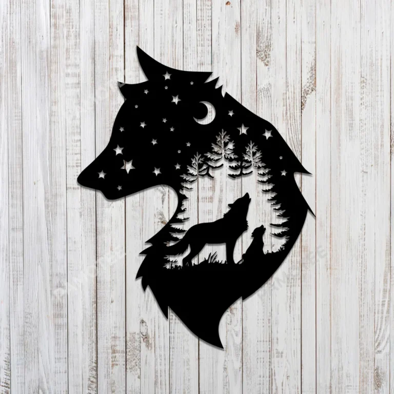 Wolf Dad With Son Metal Sign, Wolf Head Shape Small Wall Art